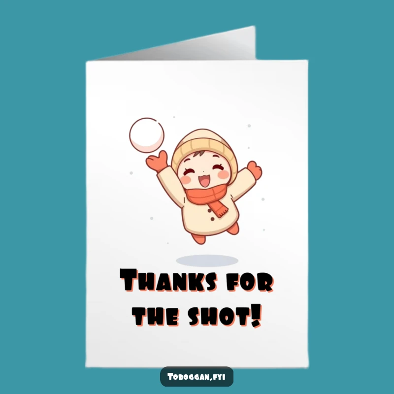 Free Printable Thank You Card: Snowball Shot! Funny Character Downloadable Gift for Thanks