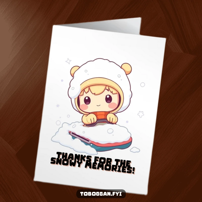 Funny Free Printable Thank You Card: Cute Character Comically Snow-Covered After Bumpy Ride