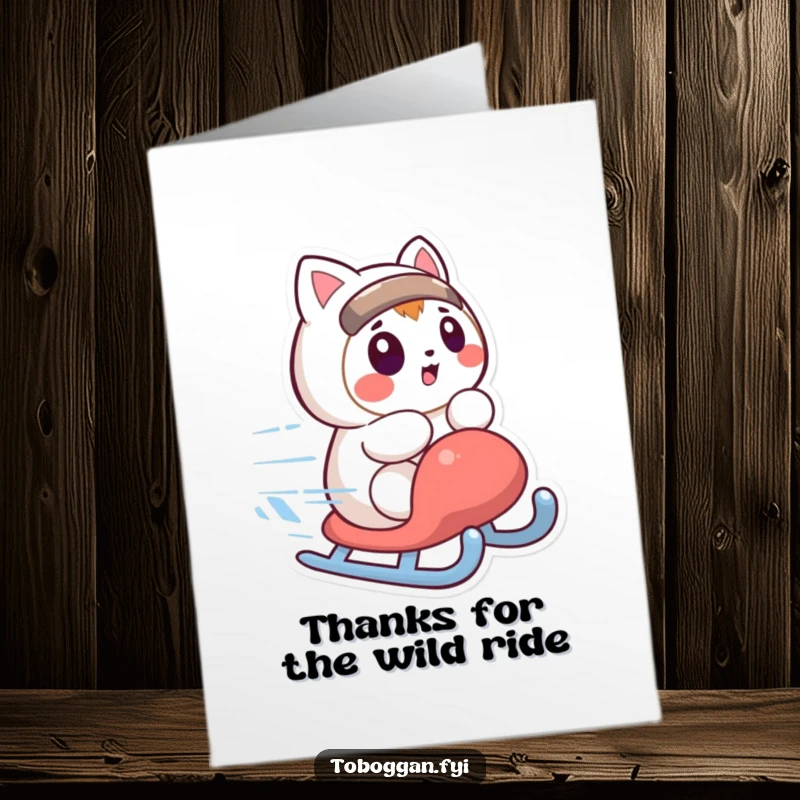 Funny Free Printable Thank You Card: Sledding Character Looking Utterly Surprised by a Spin