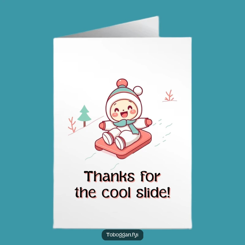 Free Printable Thank You Card: Tobogganing Character Funny Gratitude
