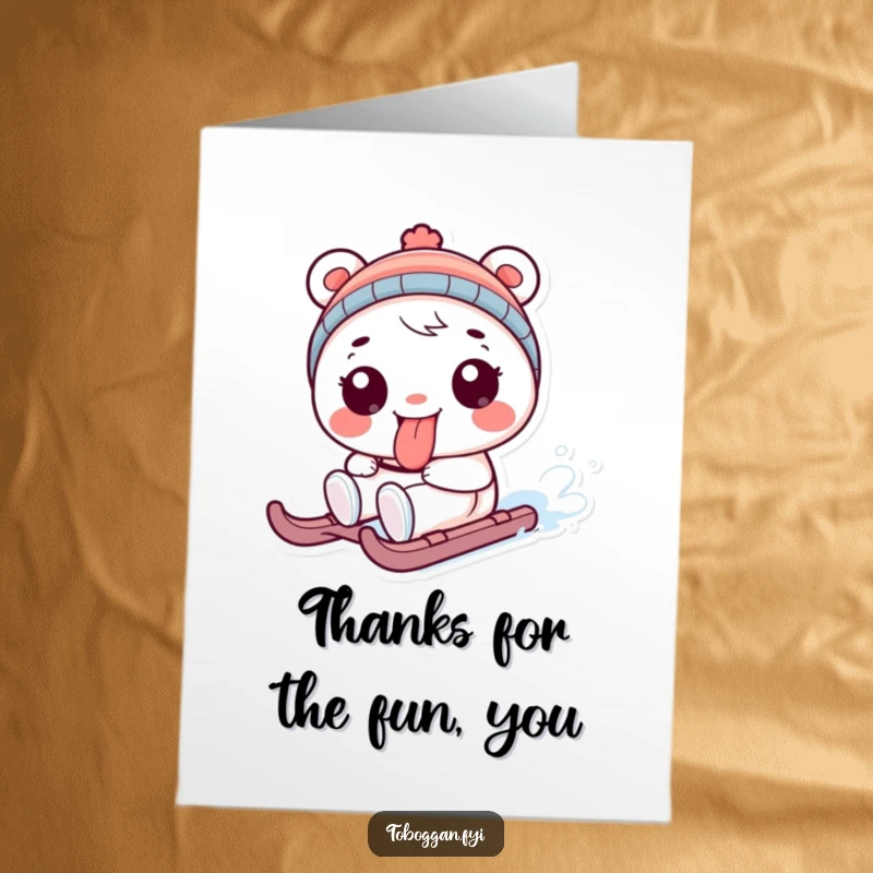 Funny Free Printable Thank You Card: Sledding Character Playfully Sticking its Tongue Out