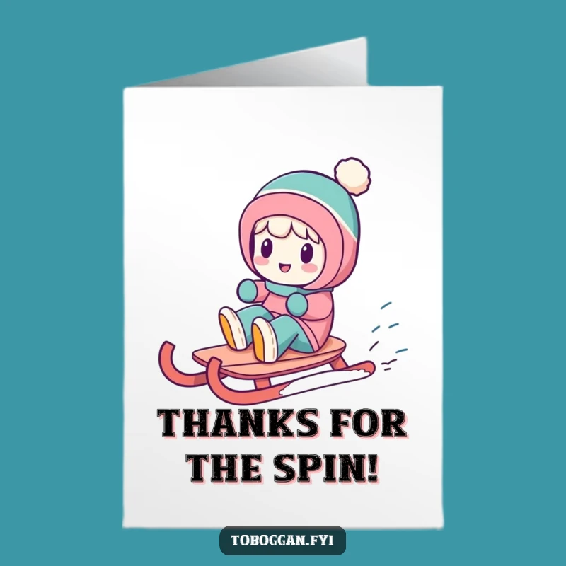 Free Printable Thank You Card: Whimsical Sledding Character Spin - Express Gratitude with Humor