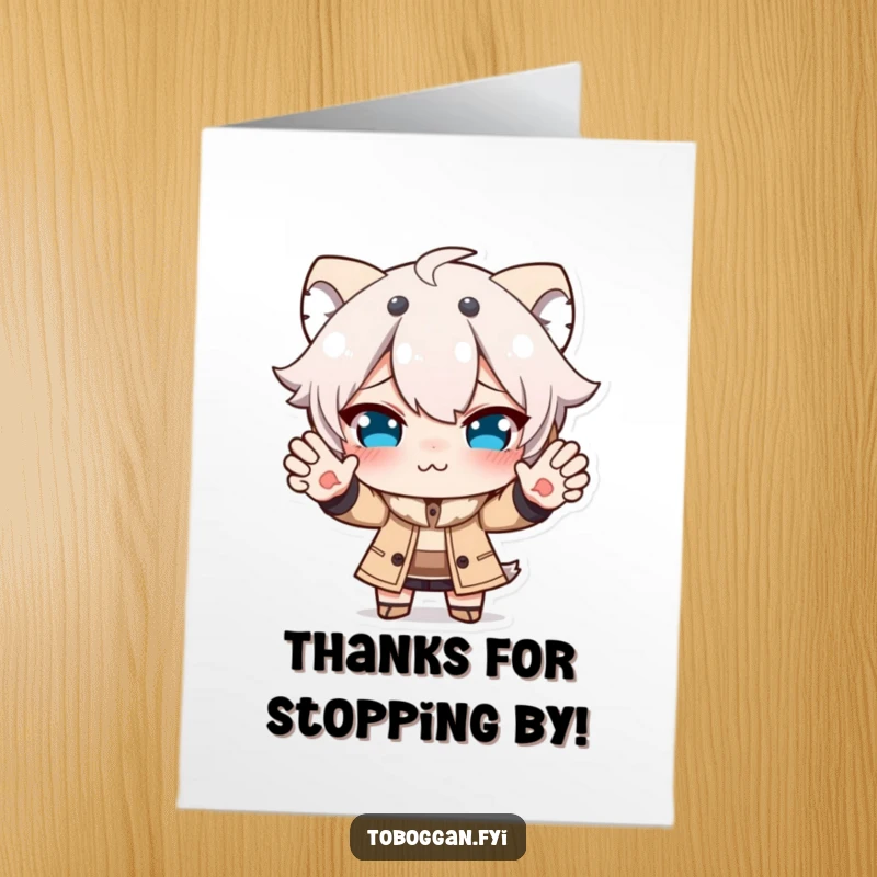 Funny free printable thank you card: a character making a funny face while trying to stop, thanking them for their effort.