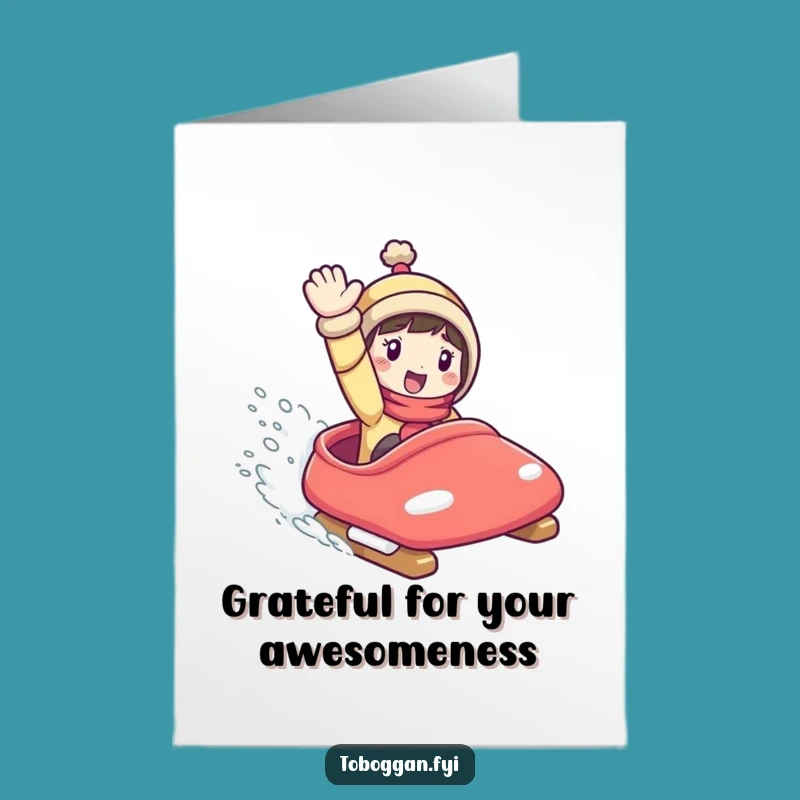 Free Printable Thank You Card: Speedy Toboggan Character for a Fun Downloadable Gift