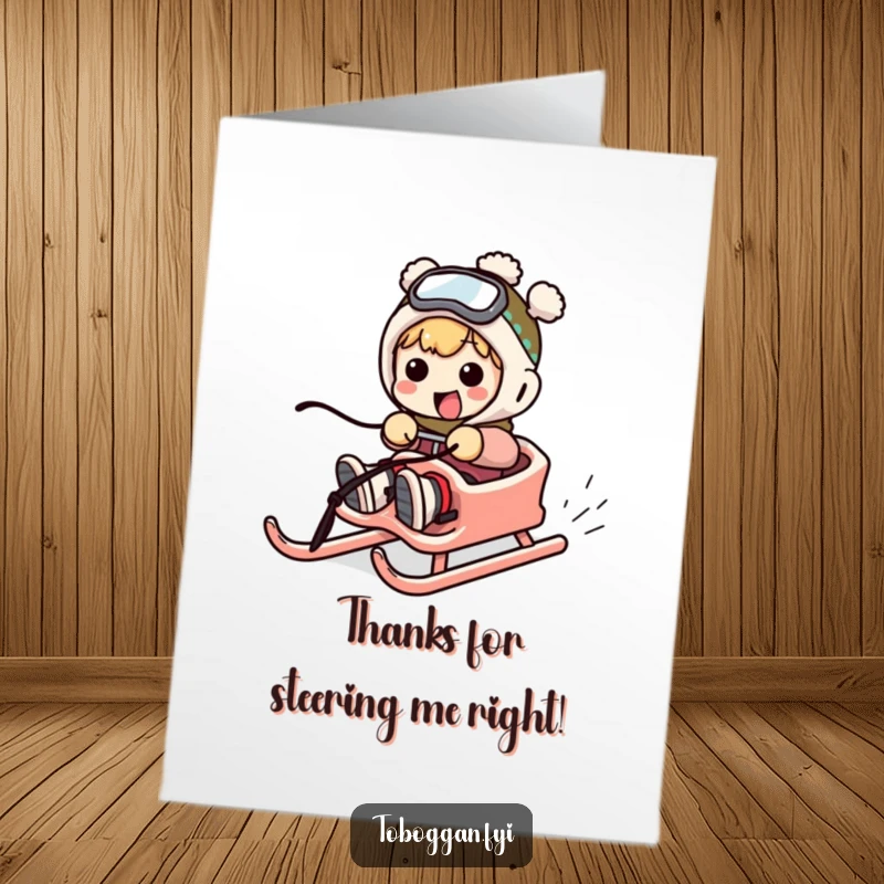 Funny Free Printable Thank You Card: A character in a comical sledding fail, arms and legs flailing wildly. Thank you!