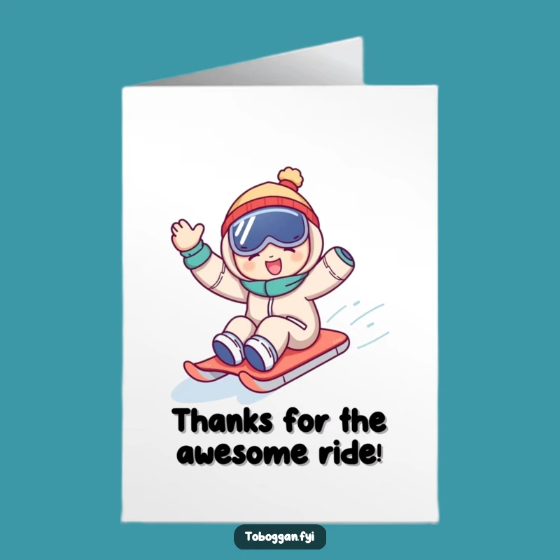 Free Printable Thank You Card: Sledding Character Expresses Gratitude Funny