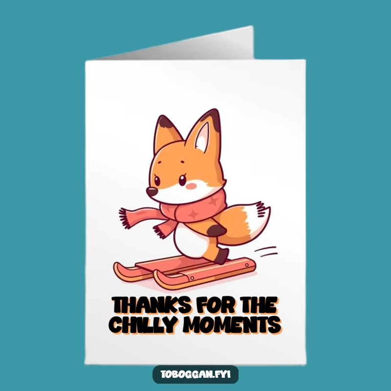 Free Printable Thank You Card: Humorous Fox Toboggan Chase for a Funny Downloadable Gift