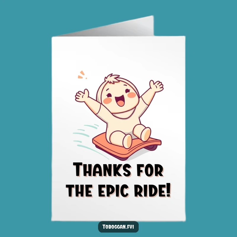 Free Printable Thank You Card: Cheerful Character's Fun Slide - Express Gratitude Downloadable Gift