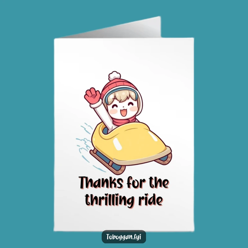 Free Printable Thanks Card: Waving Toboggan Character - Enthusiastic Downloadable Gratitude