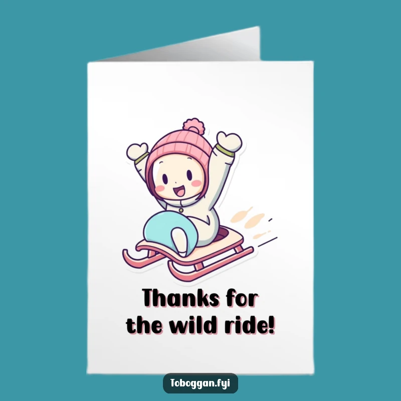 Free Printable Thank You Card: Sledding Character Fun Funny Gift