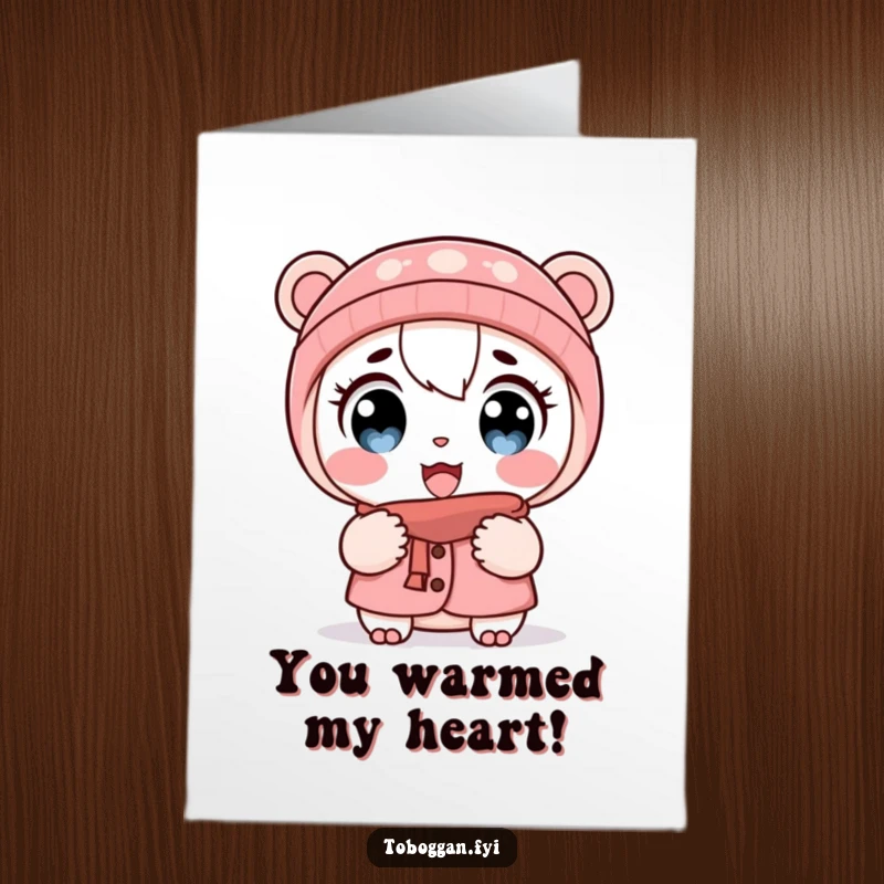 Funny Free Printable Thank You Card: Character surprised with wide eyes and puffed cheeks in the cold, expressing unexpected thanks.
