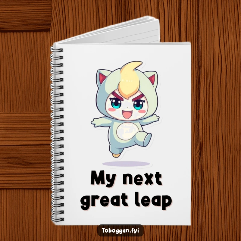 Funny notebook featuring a character in a determined, playful jump, ideal for planning adventures and jotting down ambitious ideas.