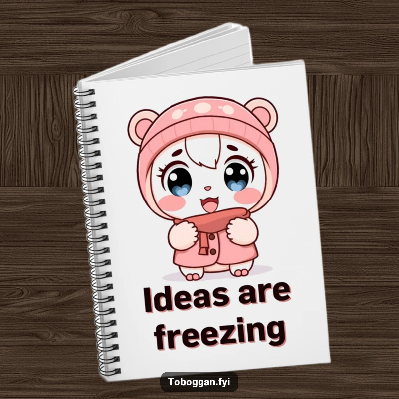 Funny notebook with a cartoon character showing wide eyes and puffed cheeks in the cold, perfect for capturing notes playfully.