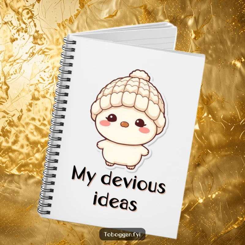Funny notebook featuring a character with a tiny wool hat and a mischievous grin, perfect for jotting down notes and playful thoughts.