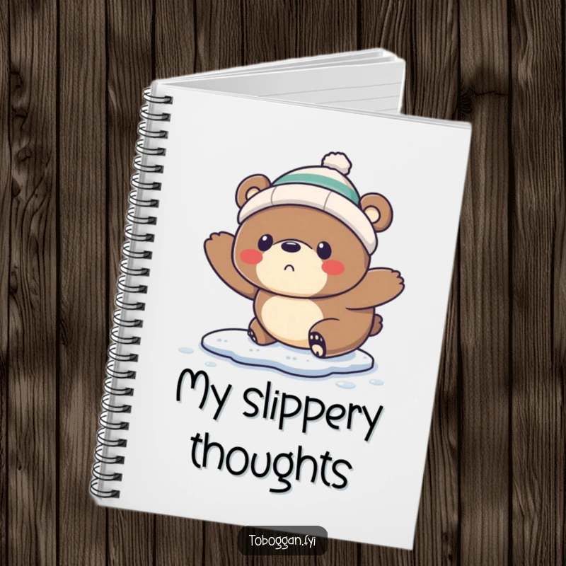 Funny Notebook: A startled bear wearing a tiny toque comically slips on ice, inspiring your winter plans.