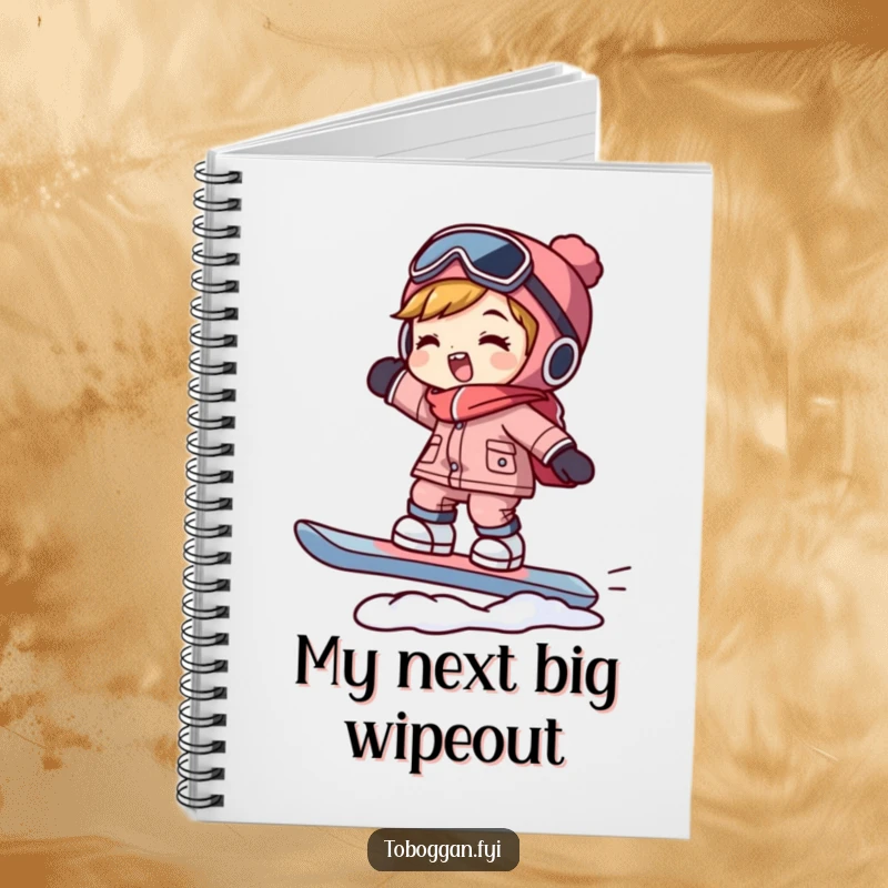 Funny snowboarder notebook with a character balancing on a snowboard, ideal for notes, sketches, and hilarious ideas.