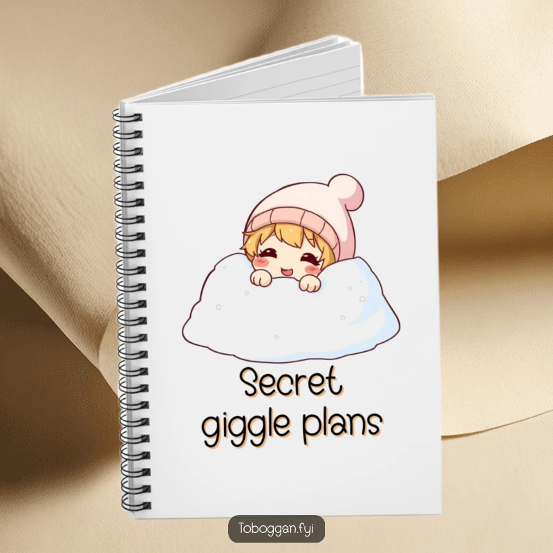 Funny notebook cover with a character peeking with a giggle from a snowdrift, perfect for jotting down ideas.