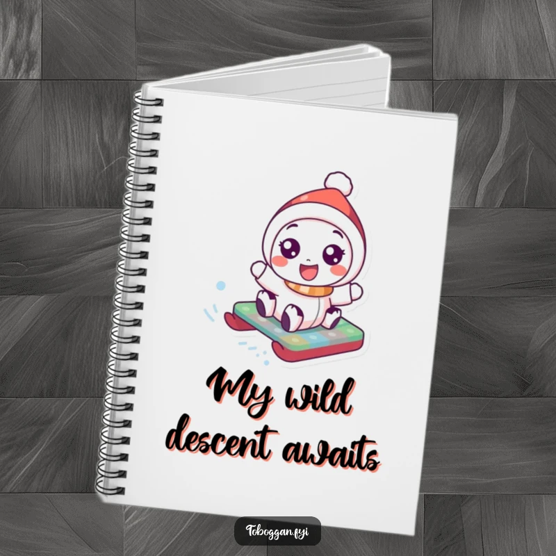 Funny Notebook: A character joyfully slides on a toboggan, inspiring creativity and fun note-taking for users.