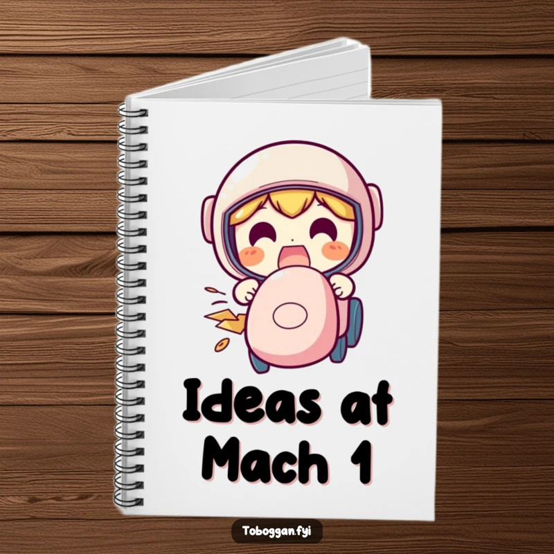 Funny speeding notebook with a character making a funny, excited face while speeding, perfect for notes.