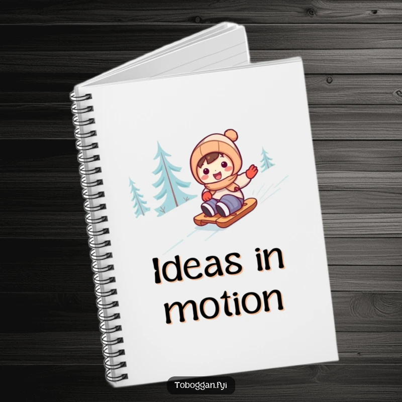 Funny cute character sledding down a hill on a notebook, great for jotting down notes.
