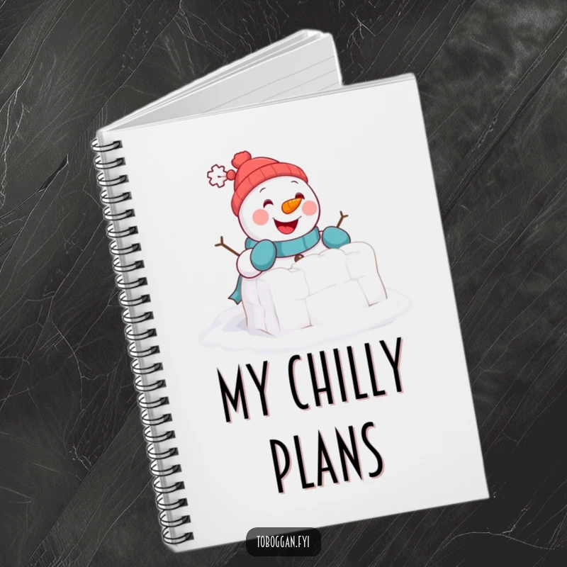 Funny Notebook: A cheerful snowman comically attempts to build a tiny snowball fort, inspiring your winter plans.