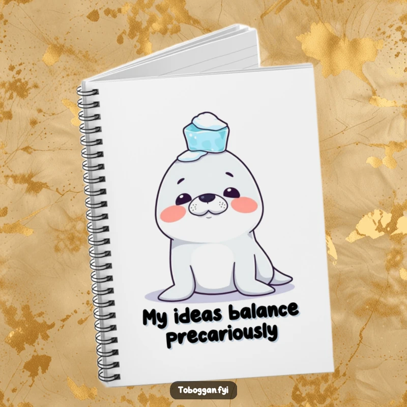 Funny Seal Notebook: A mischievous seal character is illustrated balancing icicles on its nose, perfect for jotting down humorous notes and ideas.