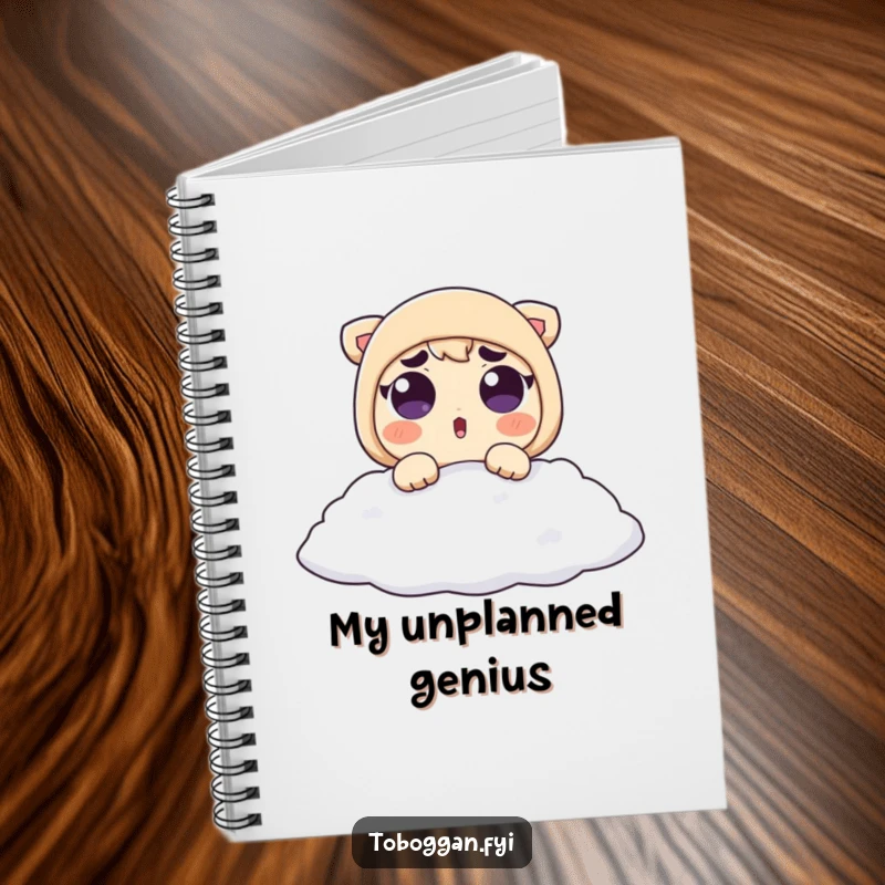 Funny Notebook: Surprised character with raised eyebrows lands in snow, inspiring playful note-taking.