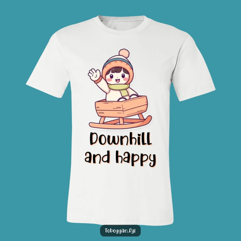 Funny Waving Toboggan Character T-Shirt - Embrace Winter Cheer