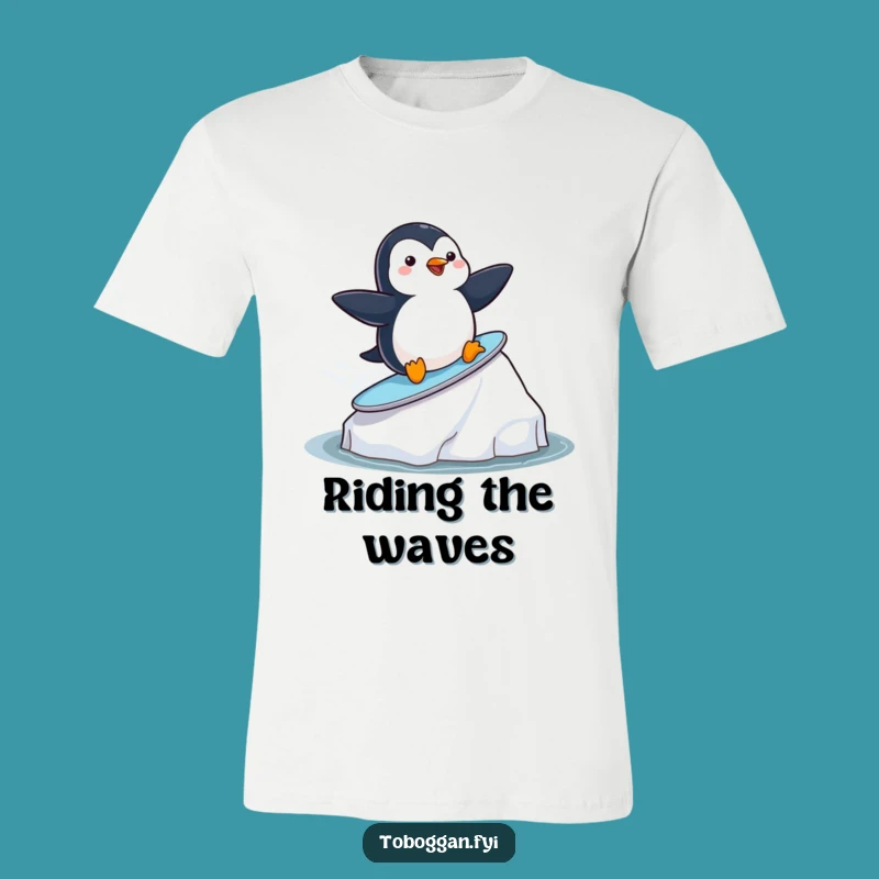 Funny Penguin Surf T-Shirt - Playful Arctic Adventure Tee