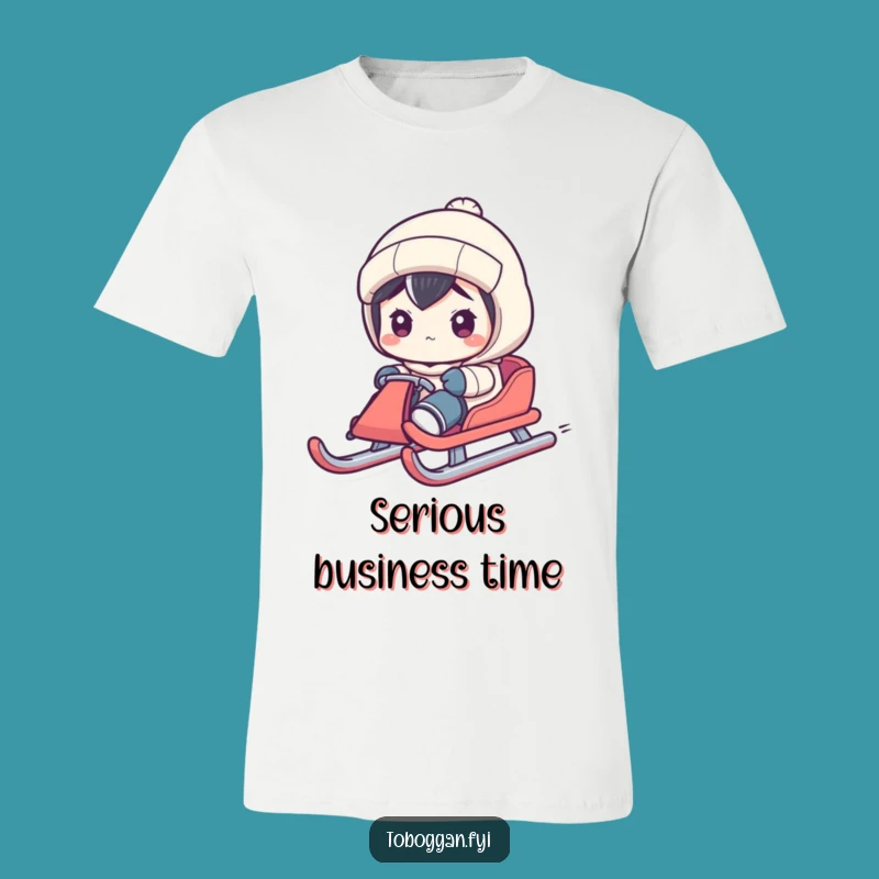 Funny Sled Steering T-Shirt: Focused Character Design, Hilarious Winter Tee