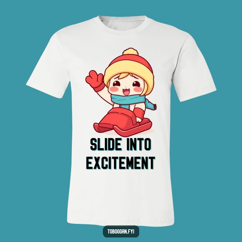 Funny Snow Day T-Shirt: Waving Toboggan Character, Hilarious Winter Gift!