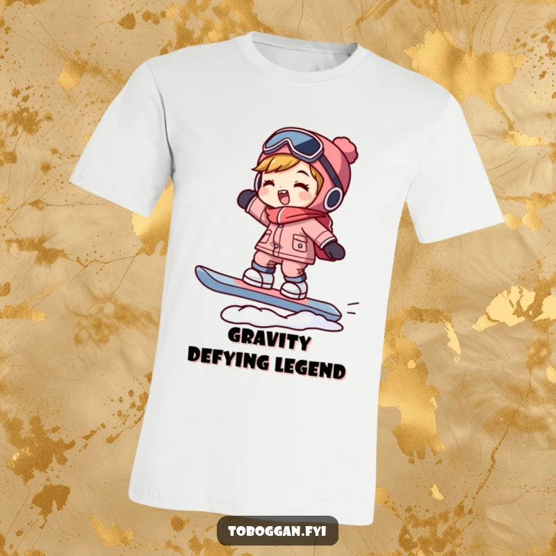 Funny snowboarder t-shirt depicting a character expertly balancing on a snowboard, embodying the thrill and humor of the sport.