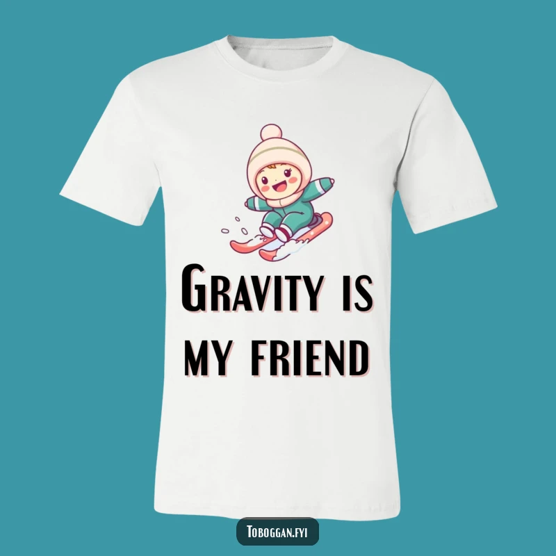 Funny Snowy Hill Sledding T-Shirt: Cute Character's Wild Ride, Hilarious Winter Apparel Gift!