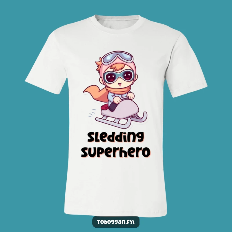 Funny Superhero Sledder T-Shirt - Comical Winter Hero Tee Gift