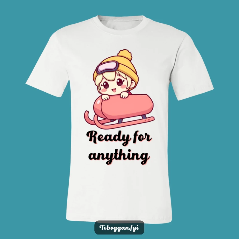 Funny Excited Sledding T-Shirt: Peeking Character Tee, Great for Winter Fun Lovers