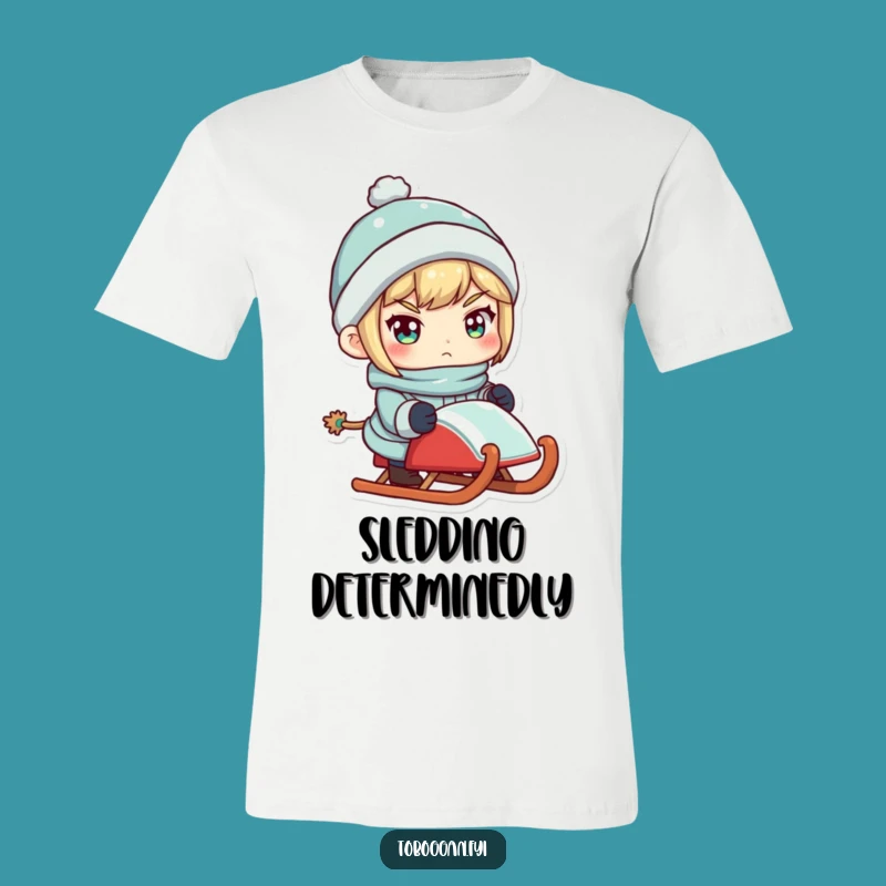 Funny Sled Master T-Shirt: Determined Character's Winter Tee