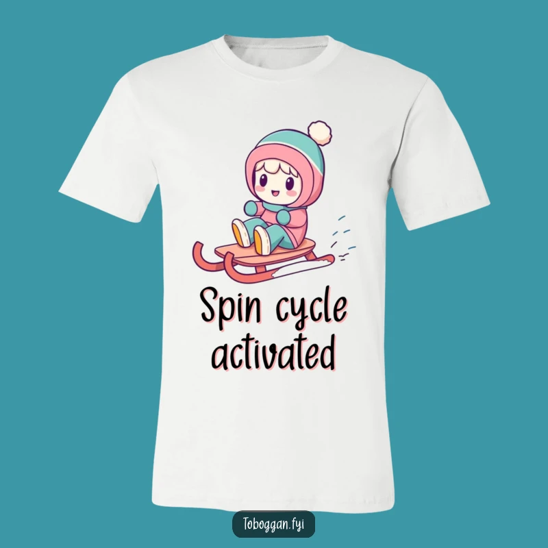 Funny Sledding Character T-Shirt: Wearable Winter Laughter for Everyone