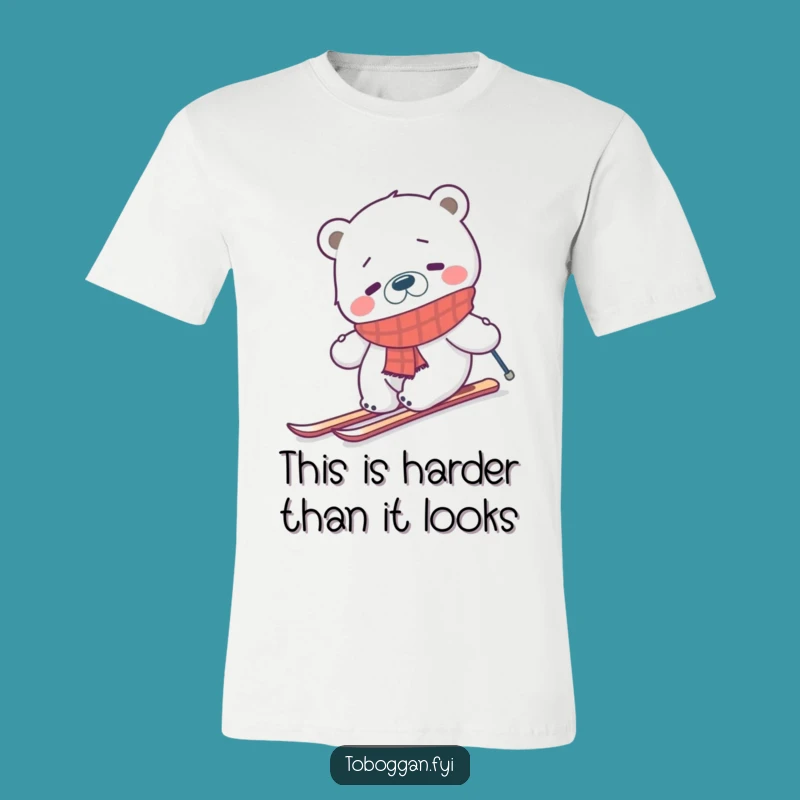 Funny Uphill Ski Bear T-Shirt - Confused Arctic Adventure Tee Gift