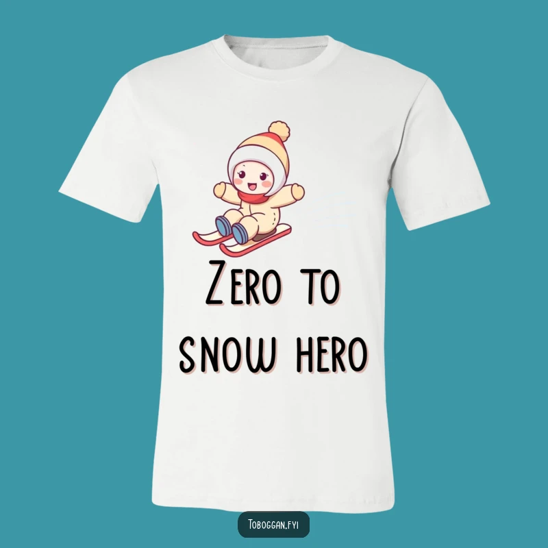 Funny Snowy Hill Zoom T-Shirt: Joyful Character Sledding Adventure Tee