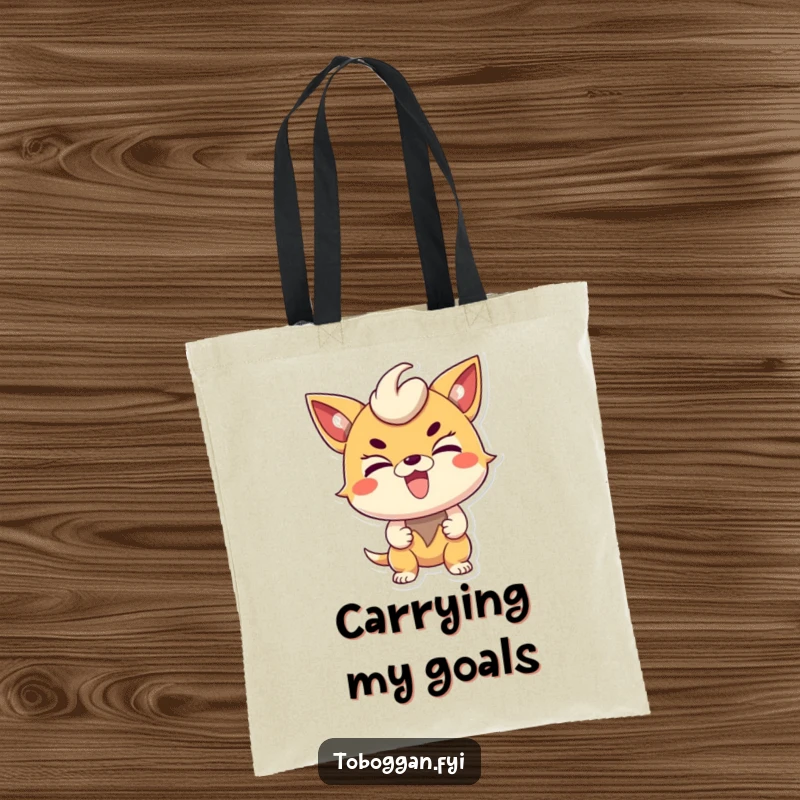 Funny determined character tote bag, practical and stylish accessory featuring an excited character with a determined expression.