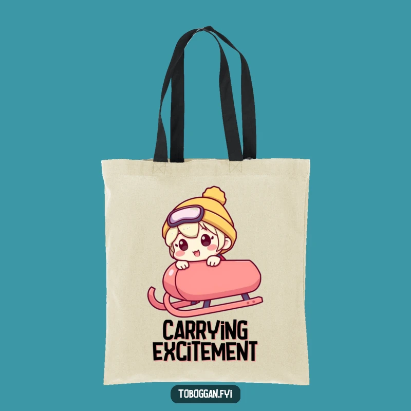 Funny Excited Sledding Tote Bag: Carry Your Joy with This Hilarious Peeking Bag