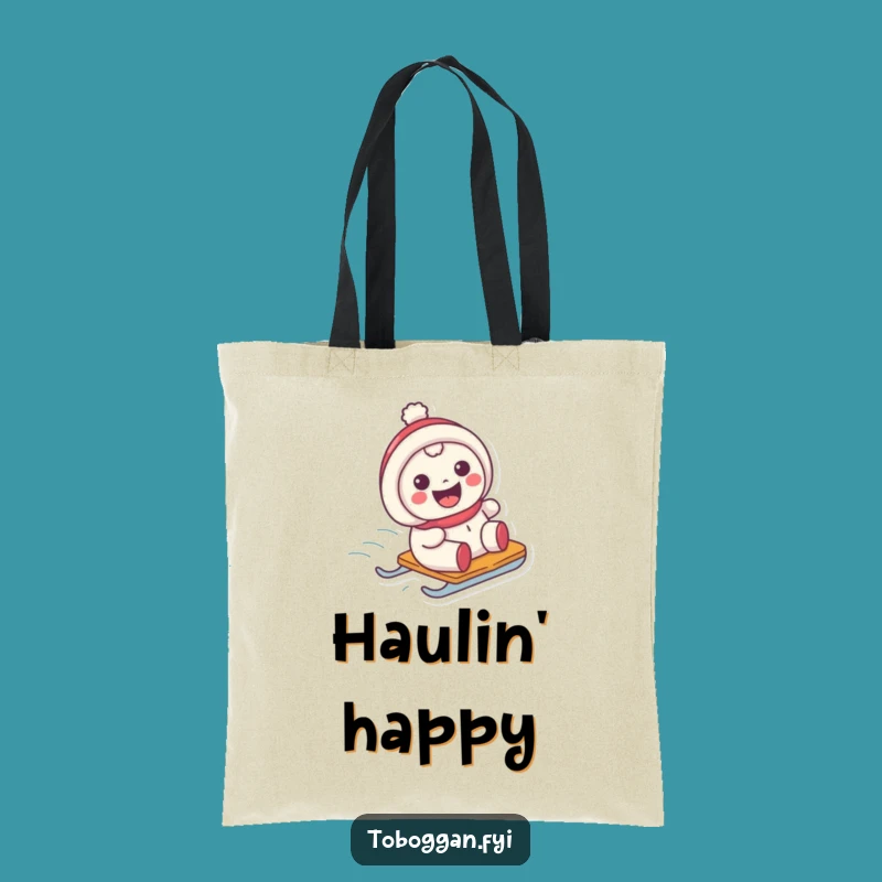 Funny Grinning Sledder Tote Bag: Happy Character Sliding Accessory