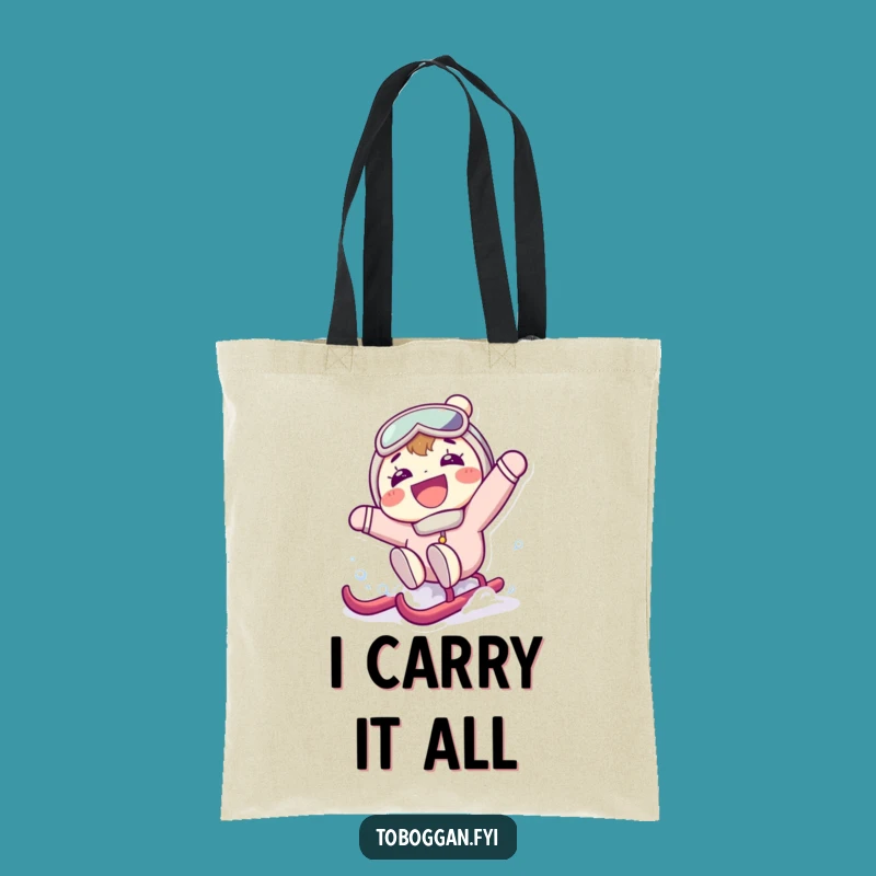 Funny Sledding Surprise Tote Bag: Carry Your Laughs with This Character Design
