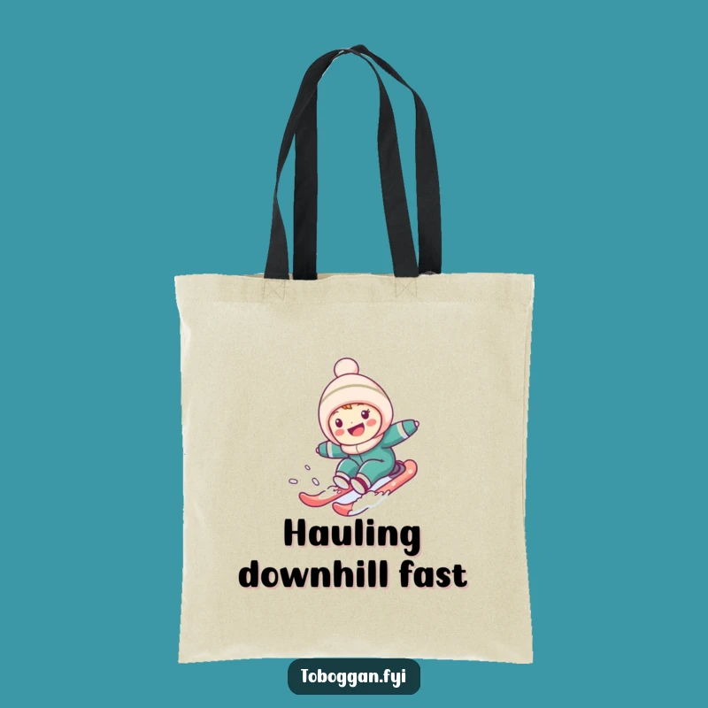 Funny Snowy Hill Sledding Tote Bag: Cute Character's Joyful Ride, Practical & Hilarious Gift!