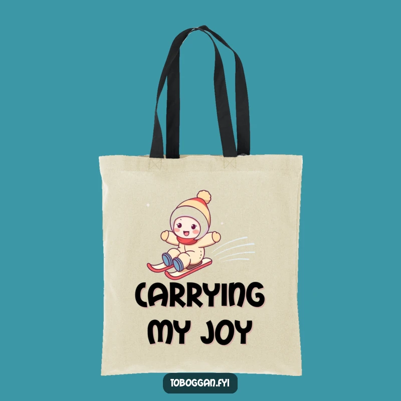 Funny Snowy Hill Zoom Tote Bag: Joyful Character Sledding Shopping Bag