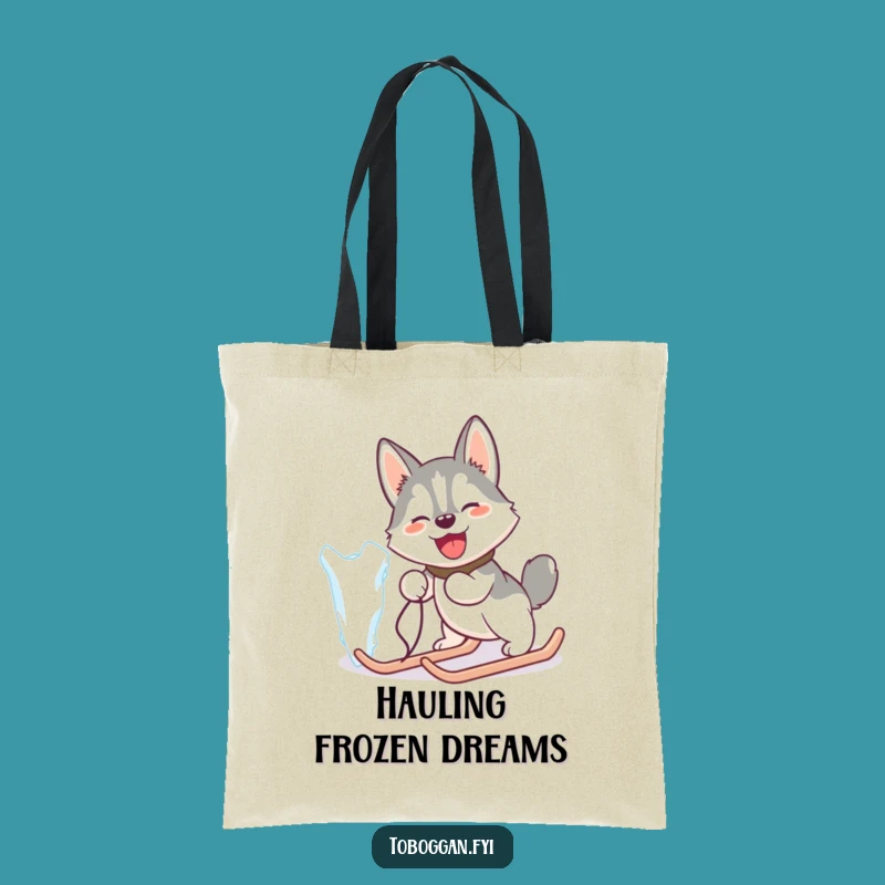Funny Husky Ice Pull Tote Bag: Comical Carry-All for Dog Lovers