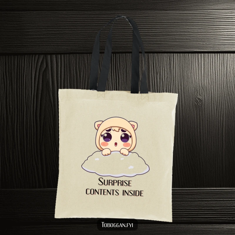 Funny Tote Bag: Surprised character with raised eyebrows lands softly in a snowdrift, ready for winter adventures.